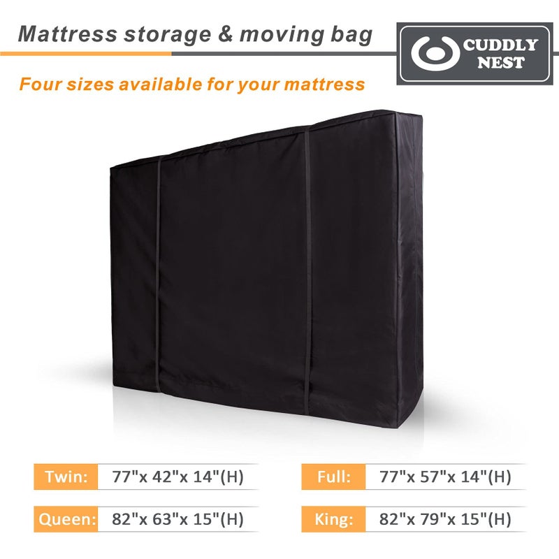 Cuddly Nest Waterproof Canvas Mattress Storage Bag for Moving and Storage â€“ Reusable Heavy Duty Mattress Bag with Zipper and Lifting & Moving Straps(Black, Queen) - Image 3